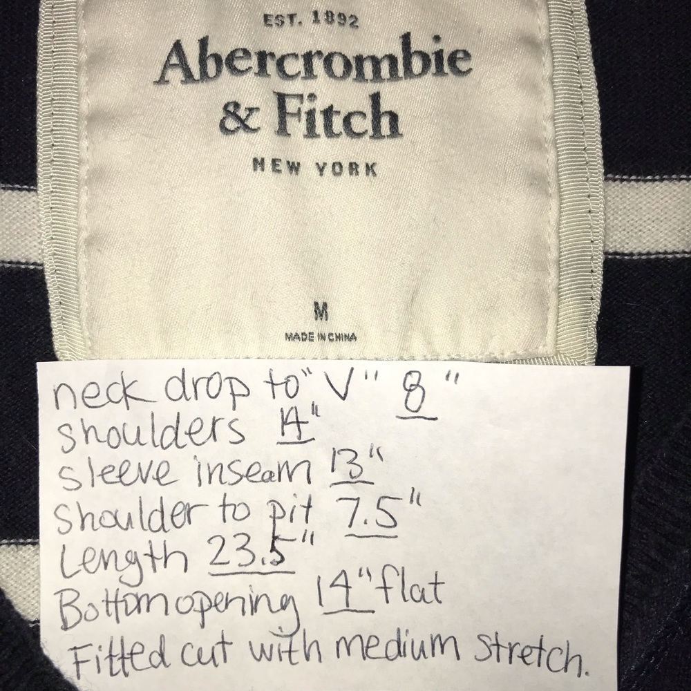 Abercrombie and Fitch Y2K v-neck cotton stripe sailorcore sweater white navy M - Picture 7 of 9